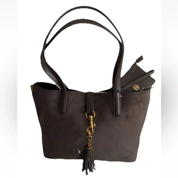 🆕 House of Harlow 1960 Brown faux Suede Luxe Tote & Wristlet Shoulder Bag Set - Picture 13 of 15